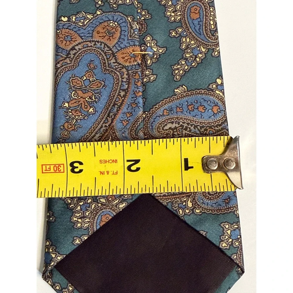 VTG‎ Cross & Windsor Necktie Teal Blue Paisley Silk Handmade Classic Mens Tie